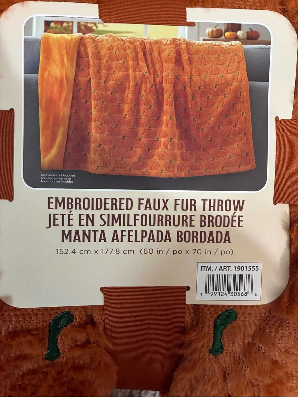 🎃 Pumpkin Embroidered Faux Fur Throw Blanket – Orange | Fall Decor | NEW